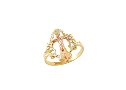 Two Tone Plated Mother Mary Cross Catholic Ring